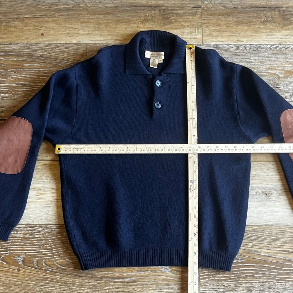 Tricots St Raphael Sweater L Navy 100% Merino Wool Elbow Patch Pullover Preppy - Picture 7 of 7